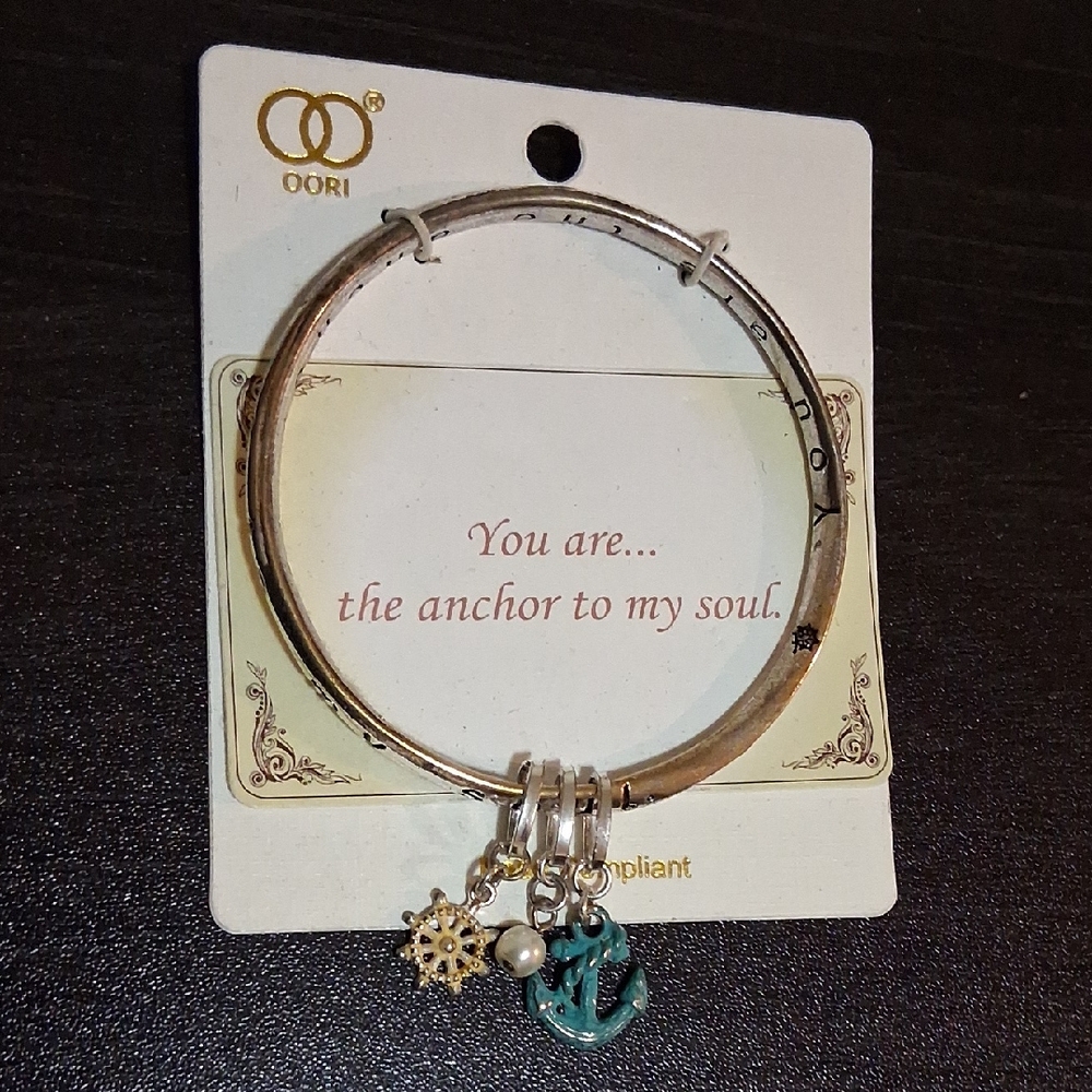 Nautical Charm Bracelet in Silver and Teal